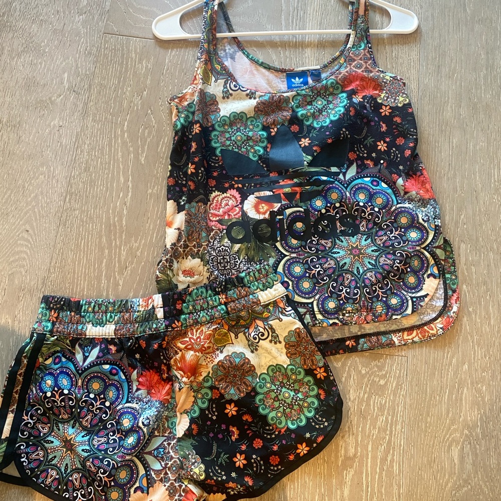 Adidas Floral tank and shorts set